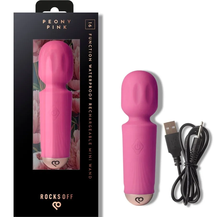 Rocks-Off · Mini baguette rechargeable 16 fonctions rose pivoine — photographie du produit